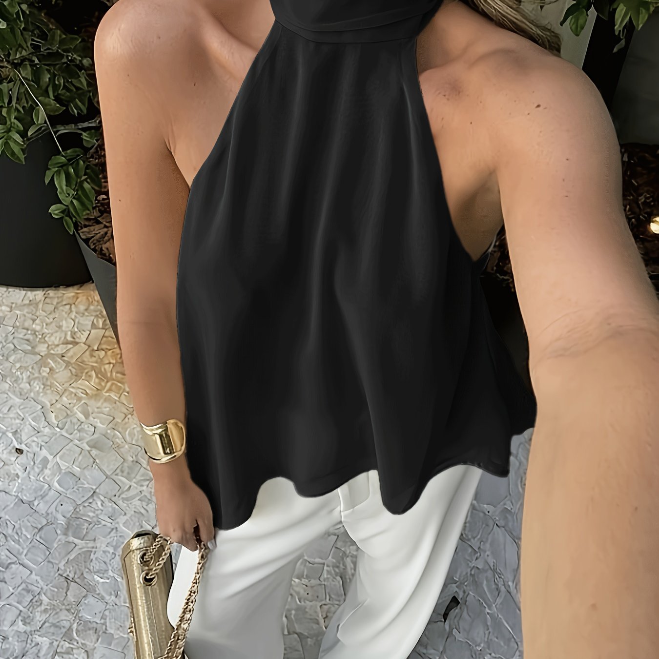 Sexy Halter Back Tank Top New Temperament Ribbon Design Aesthetic Back Satin Sleeveless Top