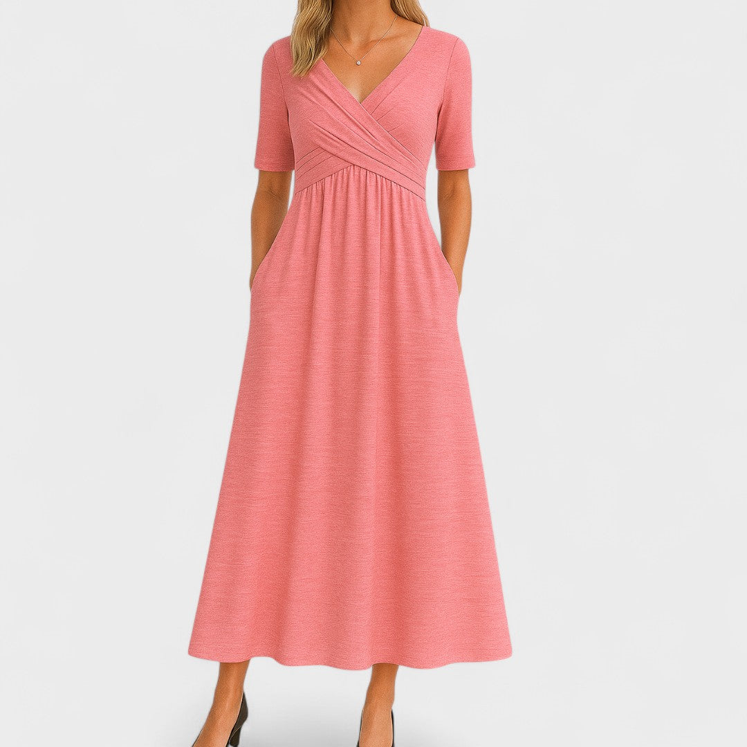 Monica | Elegant Black Semi Formal Dress for Women in A Line Wrap Style