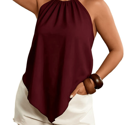Women'S Fashion Asymmetrical Hem Tie-Neck Sleeveless Blouse, Suitable for Spring And Summer Wear
