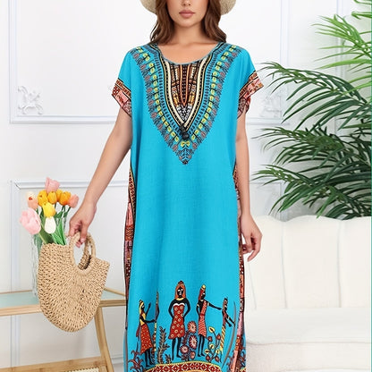 Ethnic Style Dress Summer New Bohemian Style Vacation Batwing Sleeve Dress Loose Beach Dress