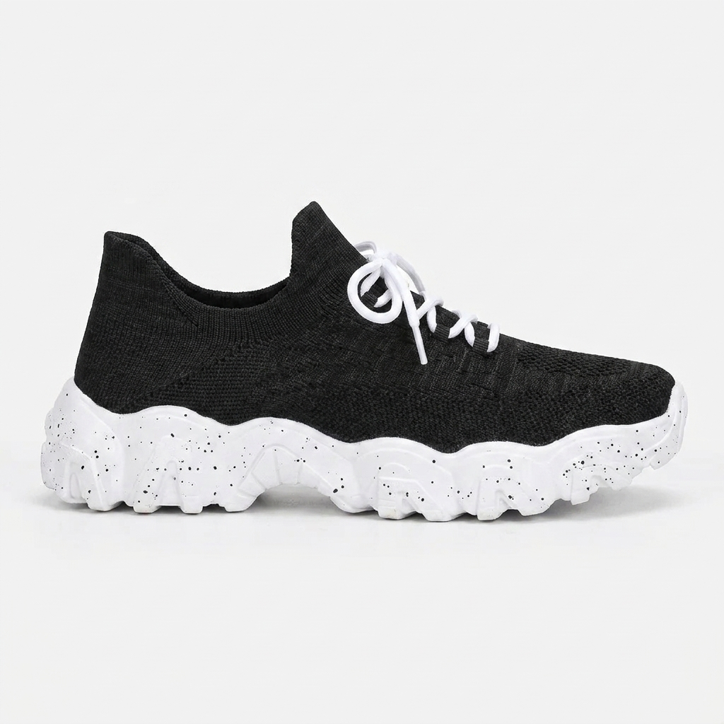 Comfortable Running Shoes for Women with Knit Mesh Upper Lace Up Chunky Sole Style