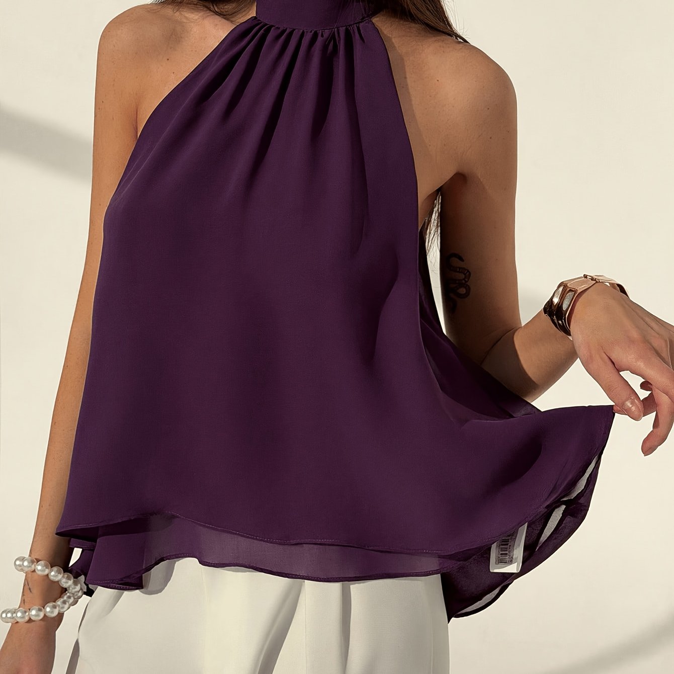 Plum Purple Sexy Bohemian Minimalist Off-Shoulder Ruched Chiffon A-Line Women'S Top, Spring/Summer Style, Spring Women'S Wear, Beach Vacation Outfit, Summer Holiday Attire, Casual Top, Women'S Vacation Wear