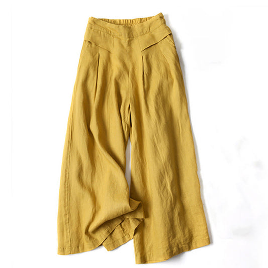 Effortless Linen Wide Leg Pants for Women with High Waist Pleated Flowing Casual Style