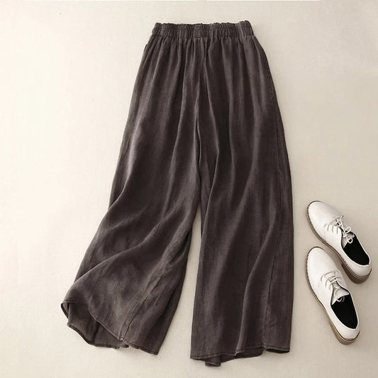 Effortless Linen Wide Leg Pants for Women with High Waist Drawstring Ankle Length Flowing Casual Style