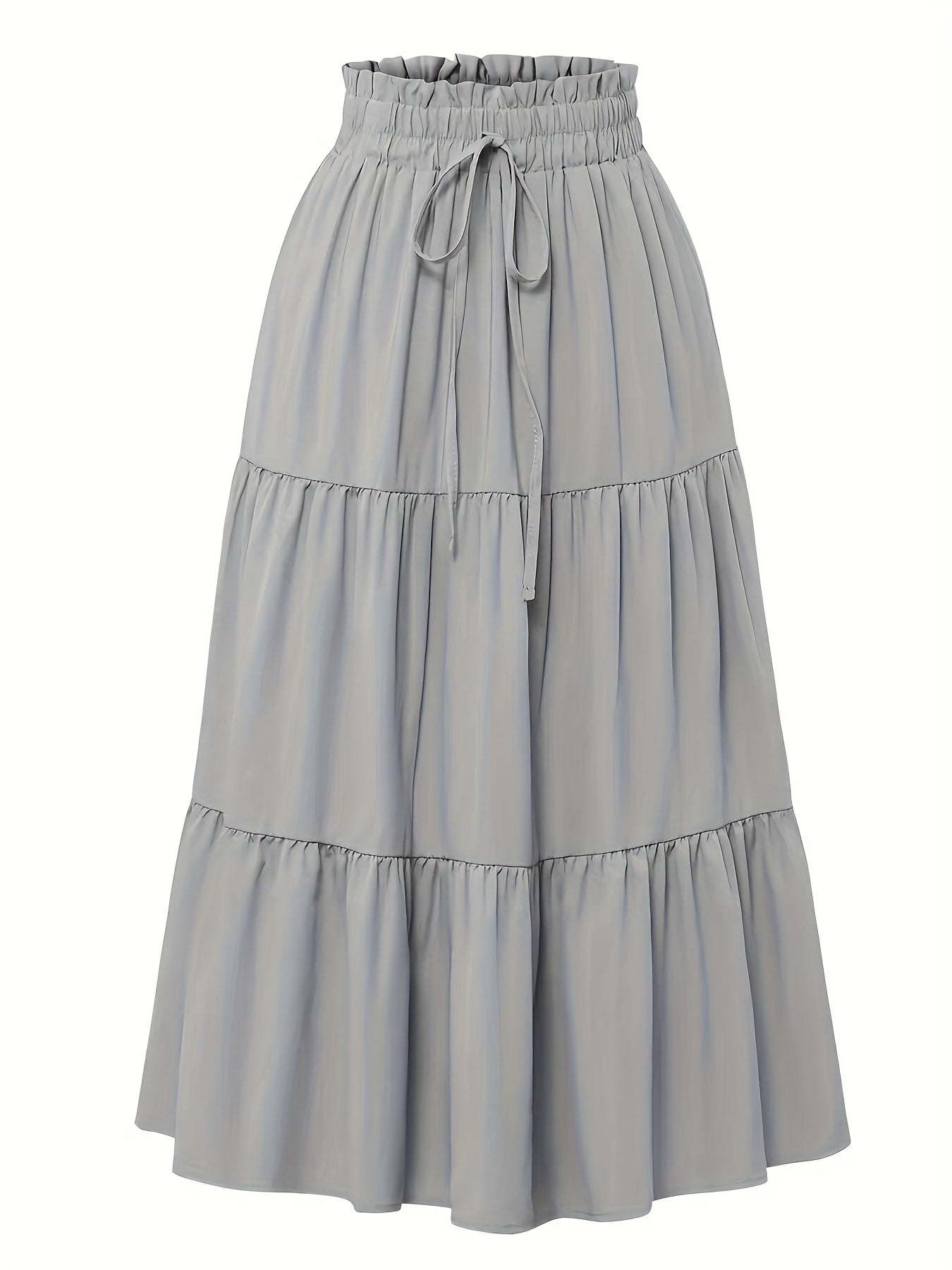 Women's Olive Green Pleated Midi Skirt - Lightweight Adjustable Drawstring Waist, Hand Washable Spring/Summer Elegant Solid Color Skirt for Casual & Formal Outfits, Casual Attire, Nontransparent Fabric, Spring Fashion, Classic Style, Breathable Material,