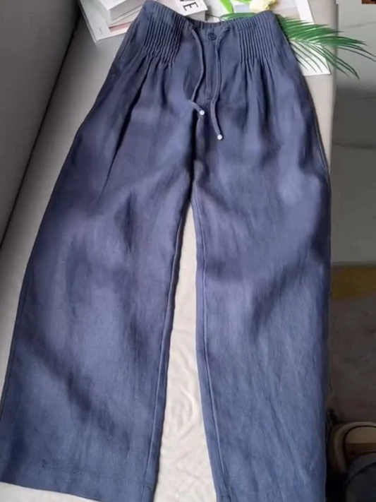 Effortless Linen Wide Leg Pants for Women with High Waist Drawstring Pintuck Relaxed Casual Style