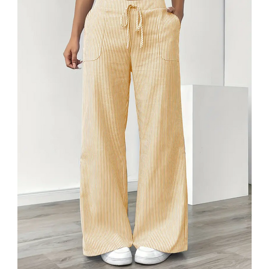 Effortless Striped Wide Leg Pants for Women with High Waist Drawstring Relaxed Flowing Style