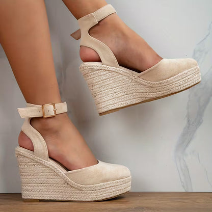 Elegant Espadrille Wedges for Women with Closed Toe Ankle Strap Braided Platform Style