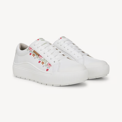 Effortless Trainers for Women with Lace Up Round Toe Floral Embroidered Platform Style