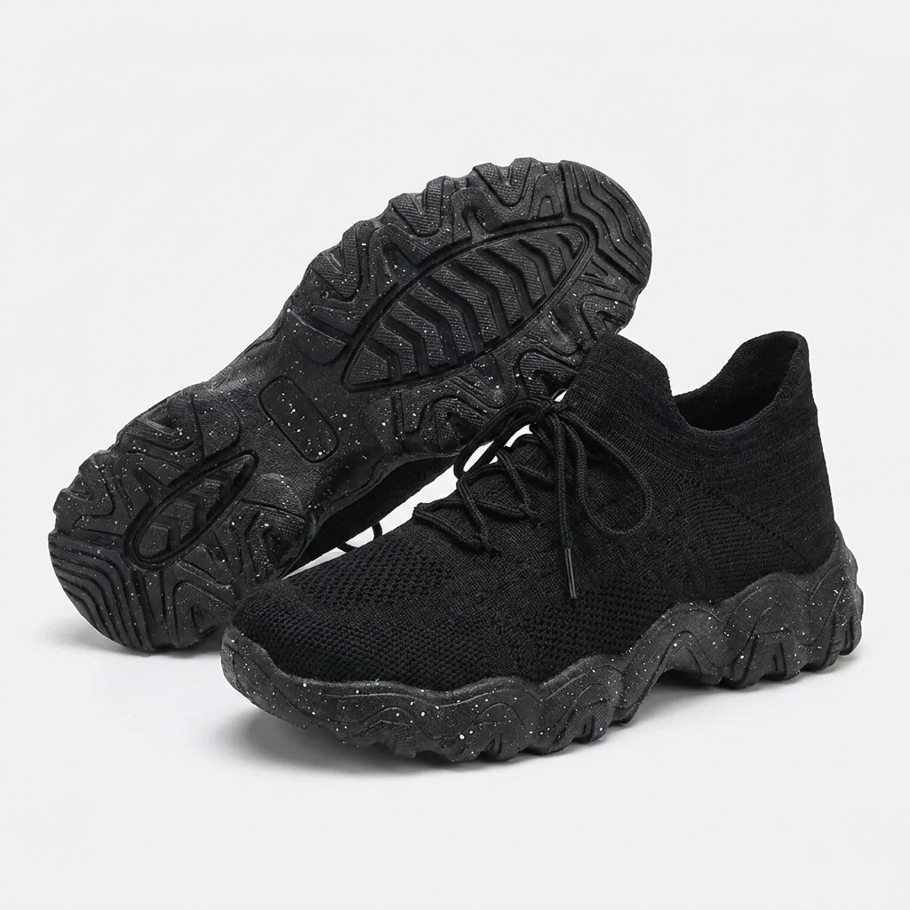 Comfortable Running Shoes for Women with Knit Mesh Upper Lace Up Chunky Sole Style