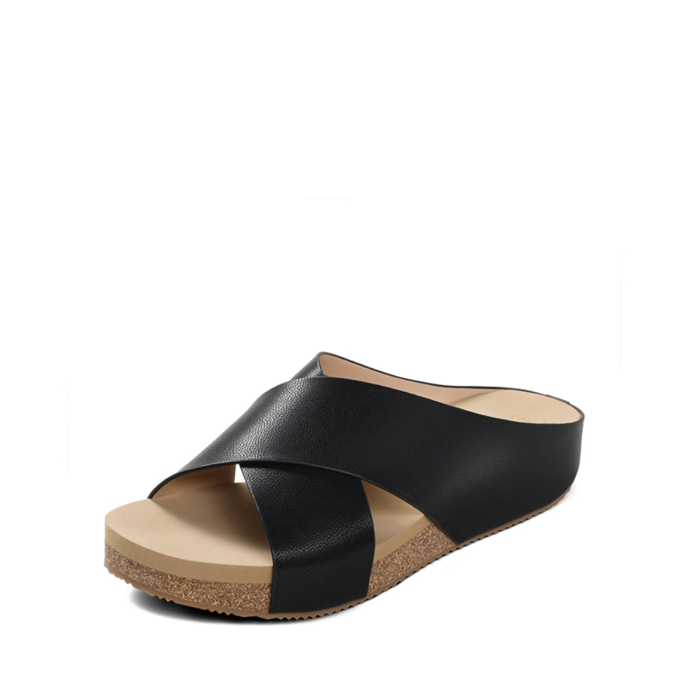Comfortable Slide Sandals for Women with Cross Strap Open Toe Cork Footbed Slip On Style