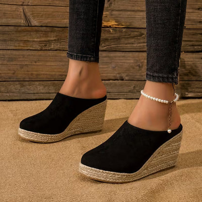 Stylish Mules for Women with Closed Toe Slip On Espadrille Wedge Platform Style
