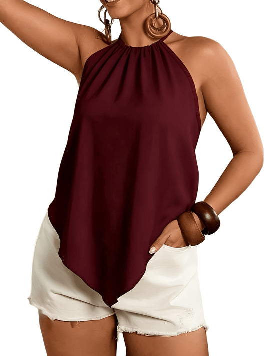Effortless Halter Top for Women with High Neck Sleeveless Curved Hem Flowing Style