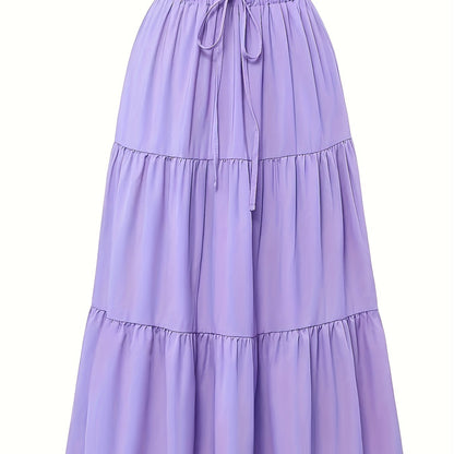 Women's Olive Green Pleated Midi Skirt - Lightweight Adjustable Drawstring Waist, Hand Washable Spring/Summer Elegant Solid Color Skirt for Casual & Formal Outfits, Casual Attire, Nontransparent Fabric, Spring Fashion, Classic Style, Breathable Material,