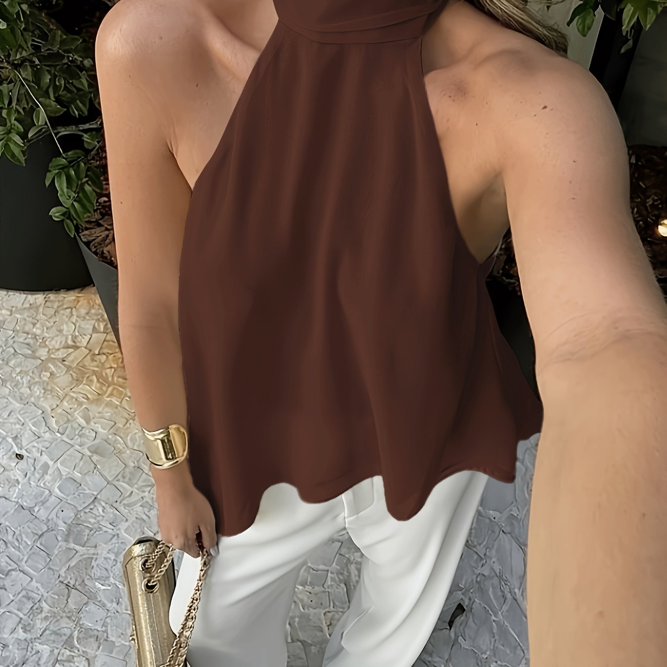 Sexy Halter Back Tank Top New Temperament Ribbon Design Aesthetic Back Satin Sleeveless Top