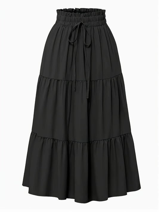 Effortless Tiered Maxi Skirt for Women with Paperbag Waist Drawstring Ruffle Flowing Boho Style
