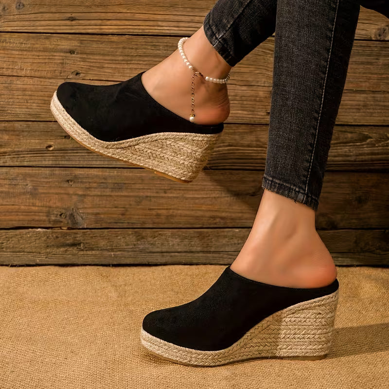 Stylish Mules for Women with Closed Toe Slip On Espadrille Wedge Platform Style