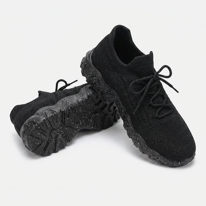 Comfortable Running Shoes for Women with Knit Mesh Upper Lace Up Chunky Sole Style