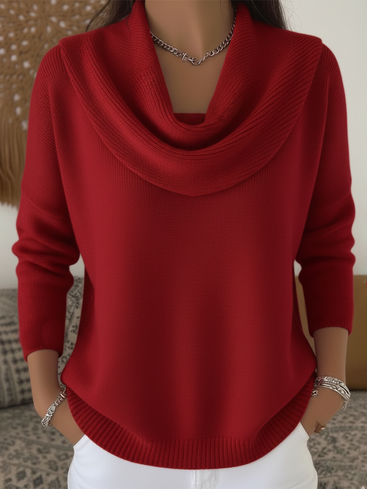 Comfortable Ribbed Knit Sweater for Women with Cowl Neck Long Sleeve Relaxed High Low Hem Casual Style