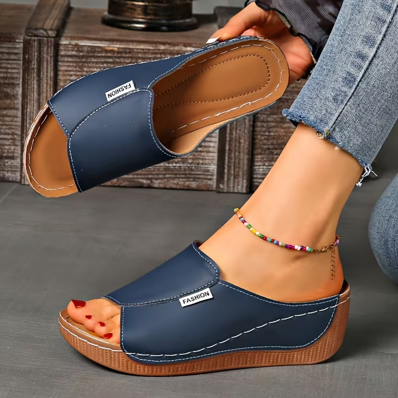 Comfortable Orthopedic Sandals for Women with Wide Band Open Toe Slip On Wedge Platform Style