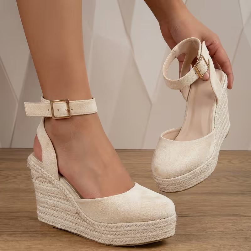 Elegant Espadrille Wedges for Women with Closed Toe Ankle Strap Braided Platform Style
