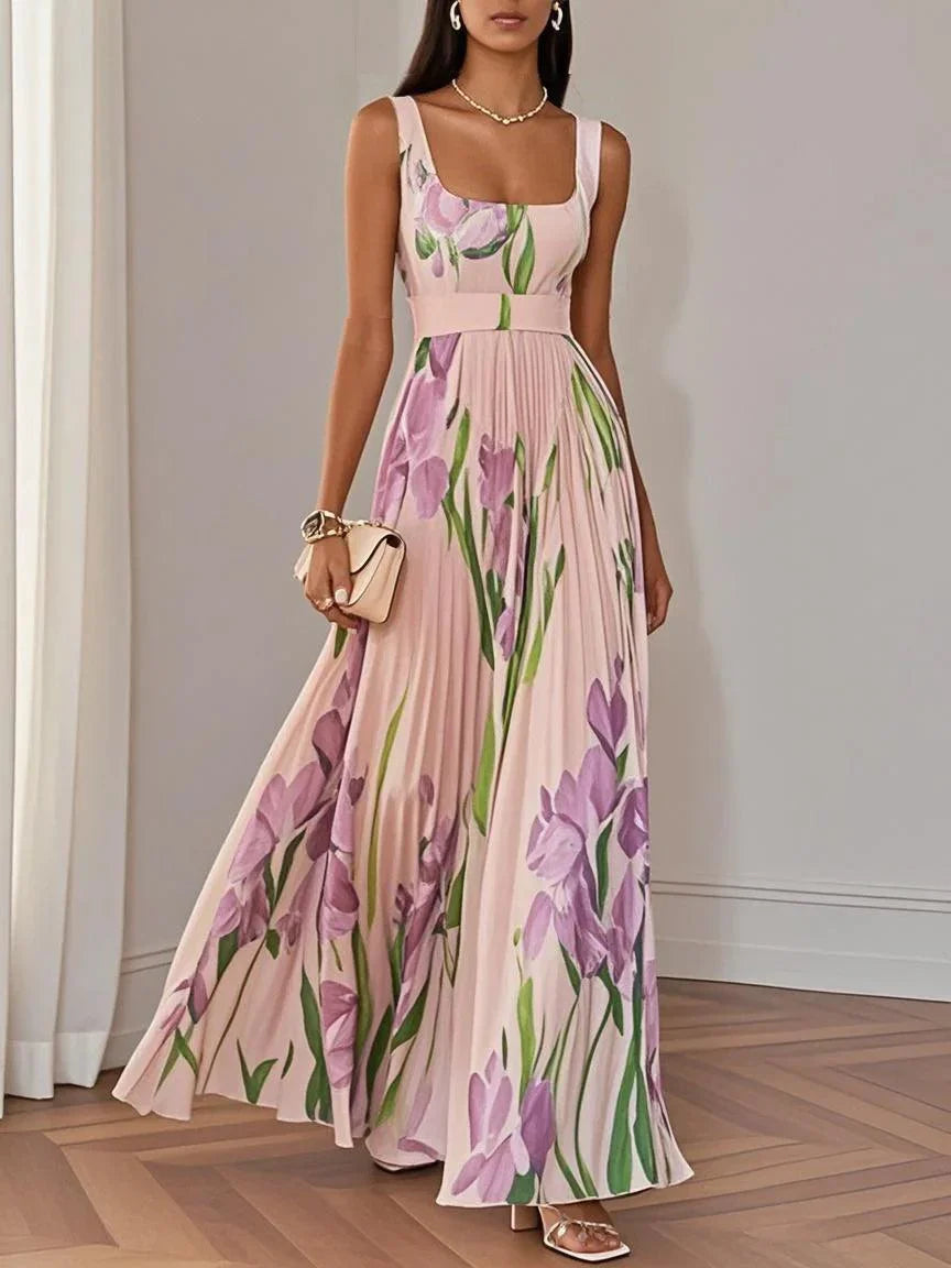 Ellie | White Pleated Floral Maxi Dress
