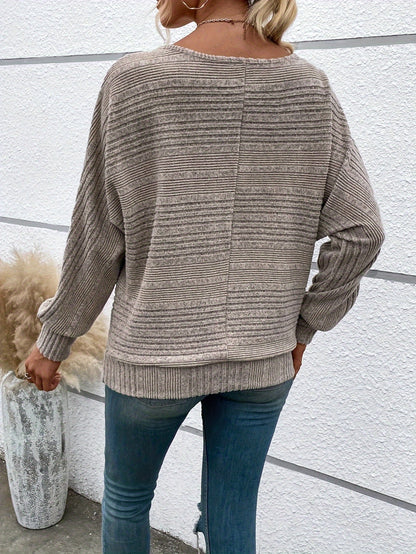 Specially Developed Fashionable Casual Ribbed Loose-fit Crewneck Batwing Sleeve Y Pullover Top for Women