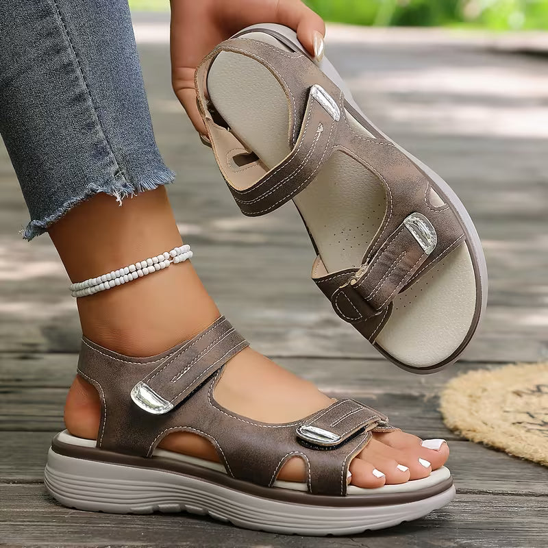 Comfortable Orthopedic Sandals for Women with Hook Loop Strap Open Toe Platform Style