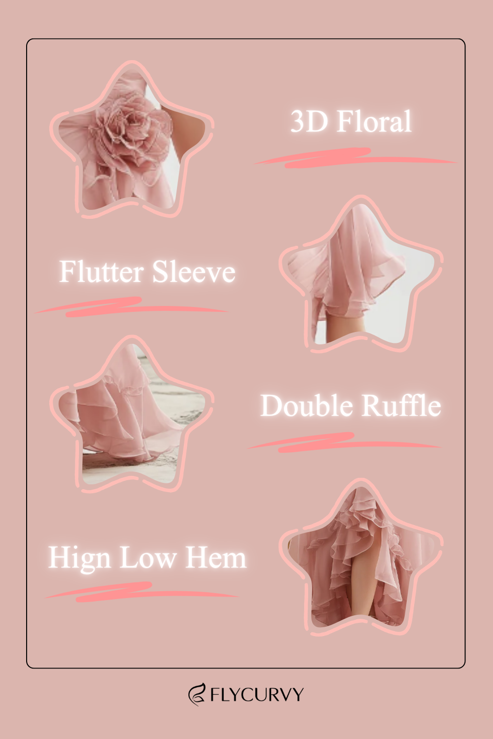 Flycurvy Plus Size Wedding Guest Blush Pink Chiffon Wrap Flutter Sleeve Slit Ruffle Hem Maxi Dress