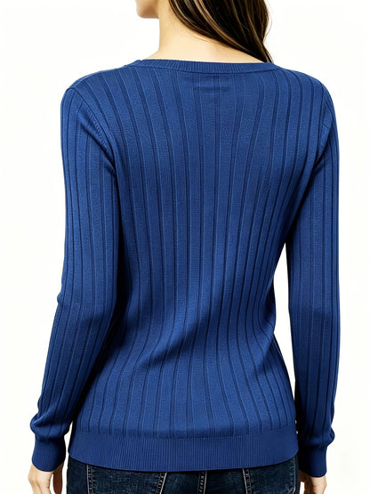 Autumn And Winter Solid Color Loose Women'S V-Neck Long Sleeve Ribbed Brushed T-Shirt Top
