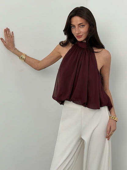 Women'S Elegant Fashion Solid Color Bow Tie Halter Top