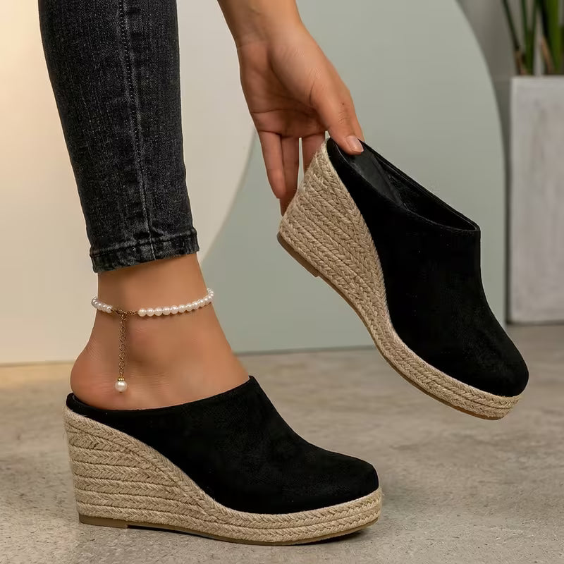 Stylish Mules for Women with Closed Toe Slip On Espadrille Wedge Platform Style