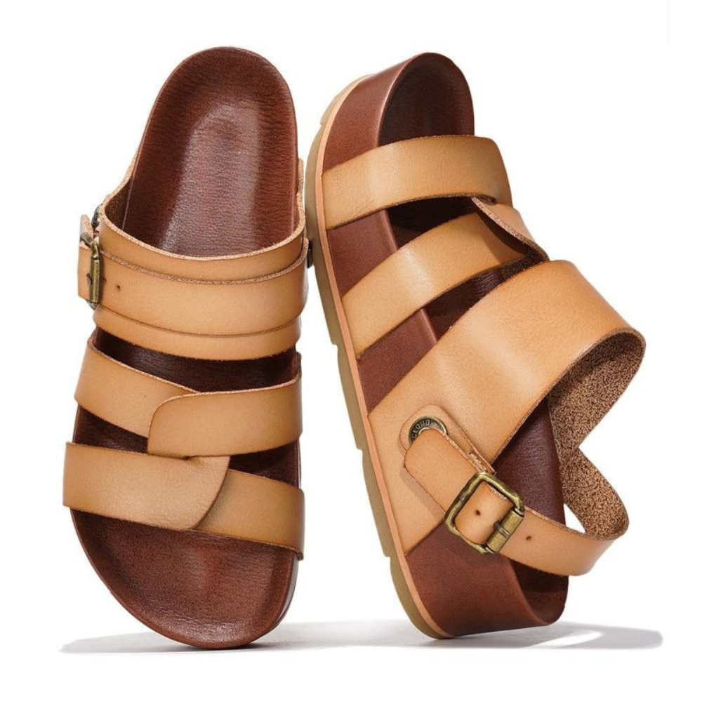 Comfortable Slide Sandals for Women with Triple Buckle Strap Contoured Footbed Open Toe Style
