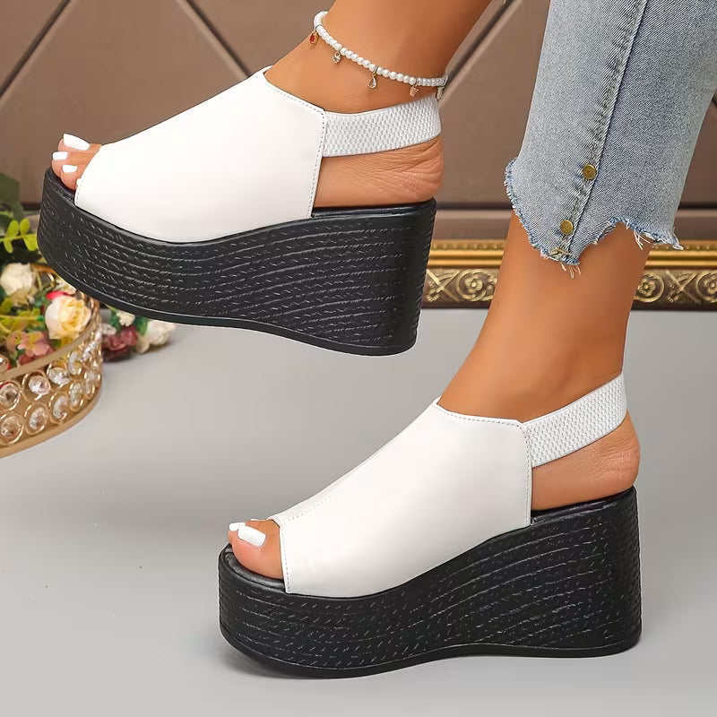 Stylish Platform Wedge Sandals for Women with Peep Toe Cutout Slip On Chunky Style