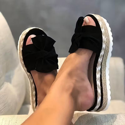 Comfortable Slide Sandals for Women with Bow Detail Espadrille Platform Open Toe Style