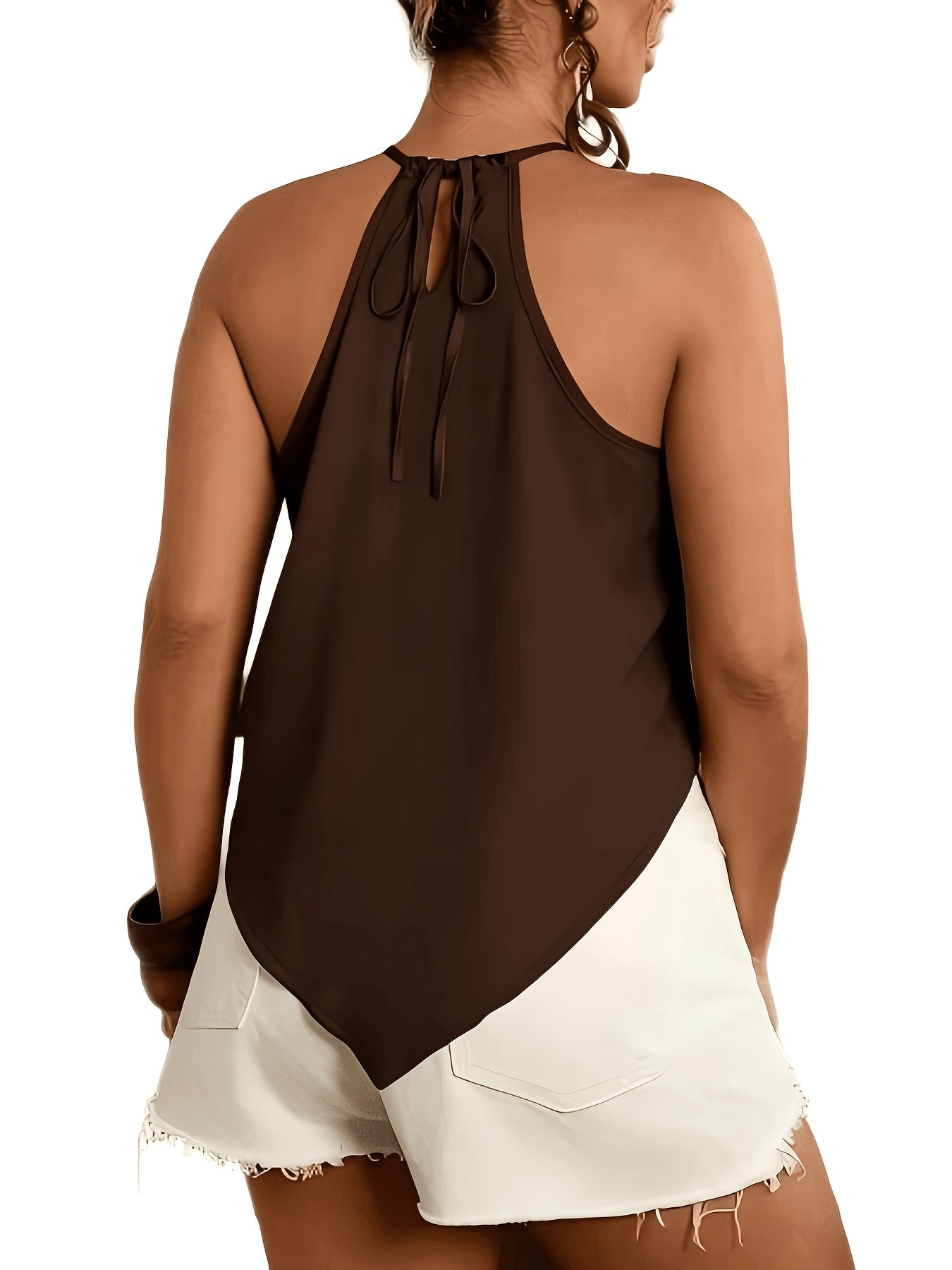 Women'S Fashion Asymmetrical Hem Tie-Neck Sleeveless Blouse, Suitable for Spring And Summer Wear