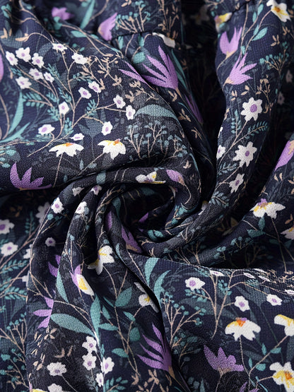 Elegant High-Waisted Floral Chiffon Midi Skirt, Loose And A-Line Chiffon Skirt