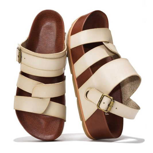 Comfortable Slide Sandals for Women with Triple Buckle Strap Contoured Footbed Open Toe Style