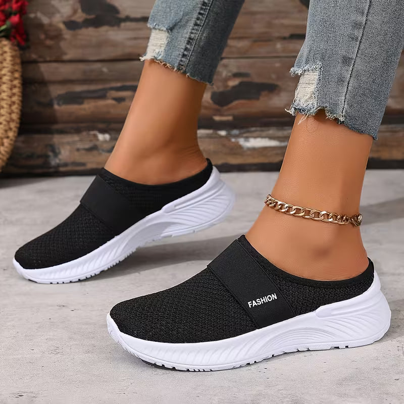Comfortable Slides for Women with Closed Toe Breathable Mesh Backless Slip On Style