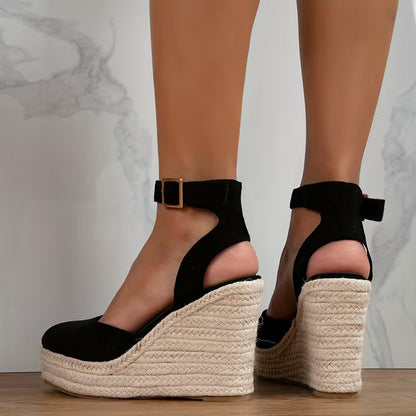 Elegant Espadrille Wedges for Women with Closed Toe Ankle Strap Braided Platform Style