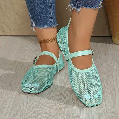 Comfortable Mary Jane Shoes for Women with Mesh Woven Buckle Strap Flat Style
