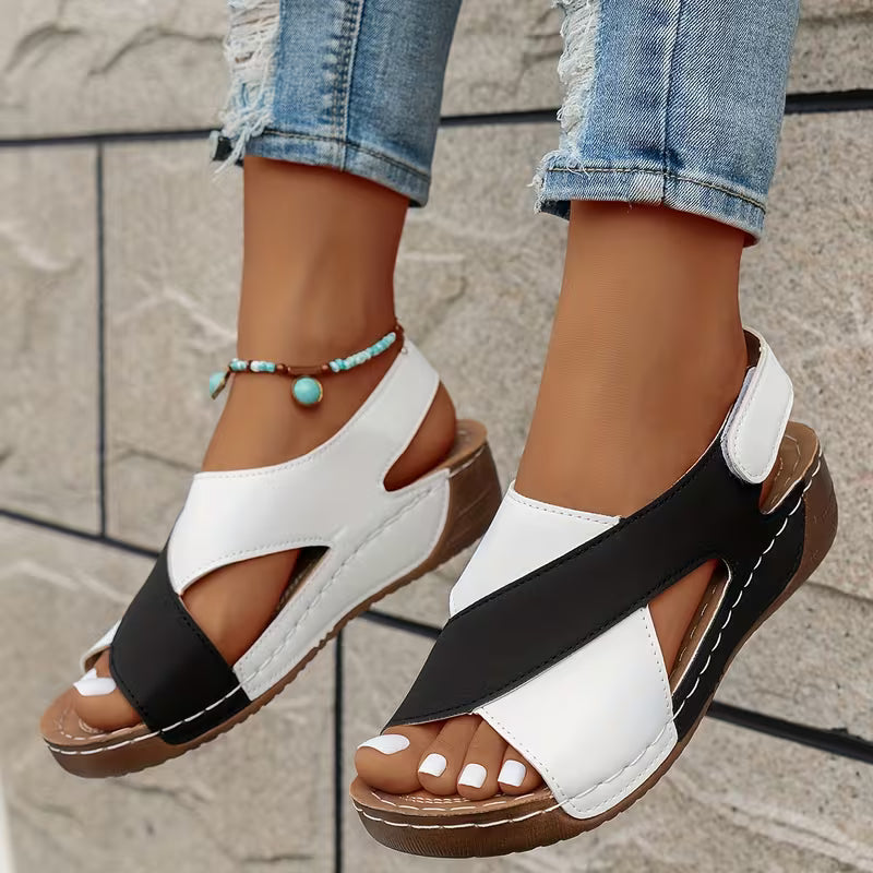 Stylish Wedge Sandals for Women with Cross Strap Open Toe Slip On Platform Style