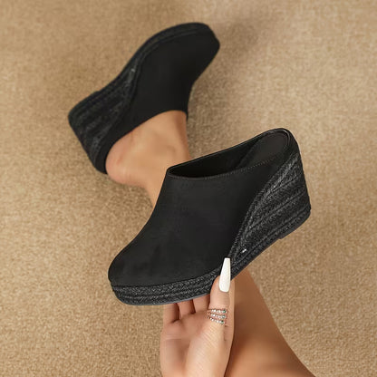 Stylish Mules for Women with Closed Toe Slip On Espadrille Wedge Platform Style