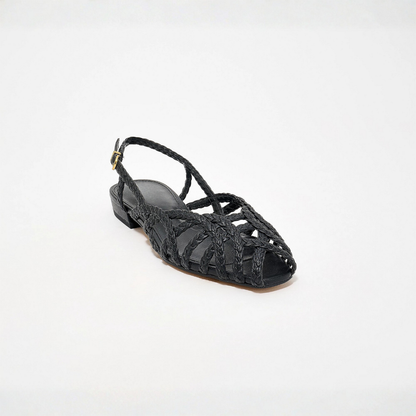 Comfortable Jelly Sandals for Women with Woven Cage Strap Closed Toe Slingback Flat Style
