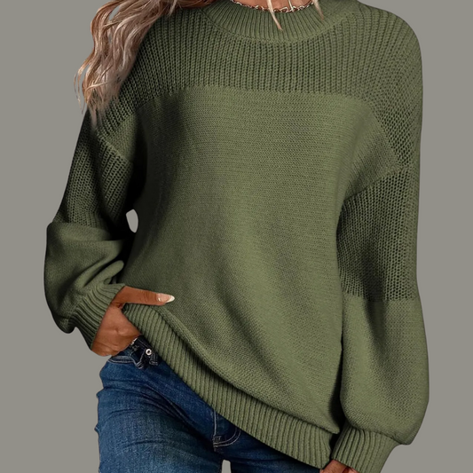 Comfortable Colorblock Sweater for Women with Crew Neck Long Sleeve Relaxed Oversized Knit Style