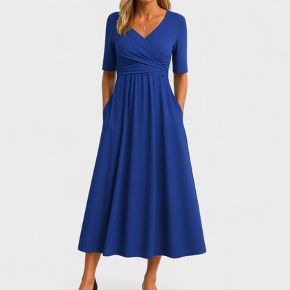 Monica | Elegant Black Semi Formal Dress for Women in A Line Wrap Style