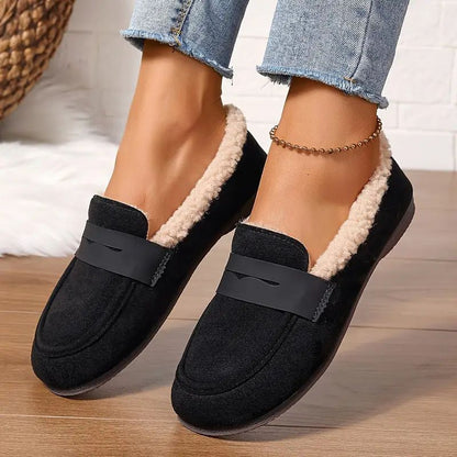 Comfortable Slippers for Women with Faux Shearling Lining Suede Look Moccasin Slip On Style