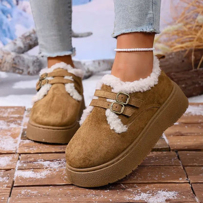 Comfortable Winter Shoes for Women with Faux Fur Lining Double Buckle Strap Platform Sole Style