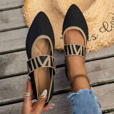 Comfortable Mary Jane Shoes for Women with Elastic Strap Square Toe Woven Knit Flat Style