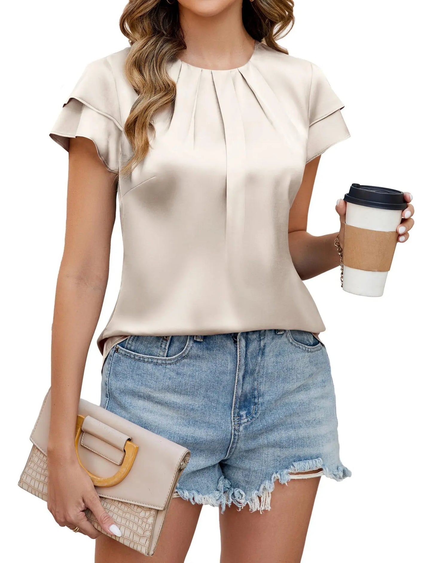 Sabrina Satin Ruffle Sleeve Blouse